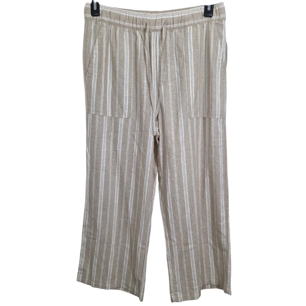 NWT GAP Linen Blend Pull On Pants Khaki Stripe Beachy Boho Medium